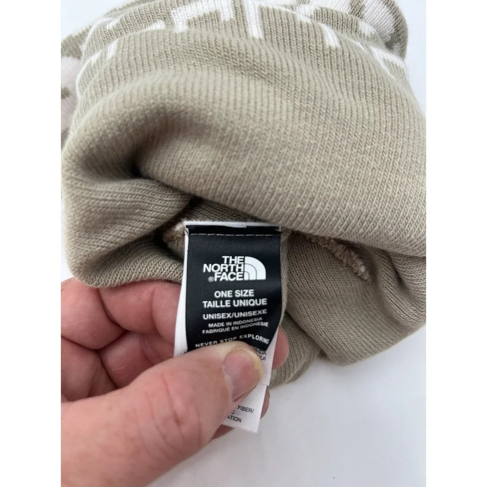 The North Face Ski Tuke Lined Pom Beanie Hat Flax Triangle Fair Isle OS